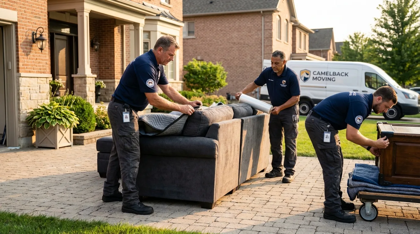 Large estate moving crew wrapping furniture in Sanger, CA