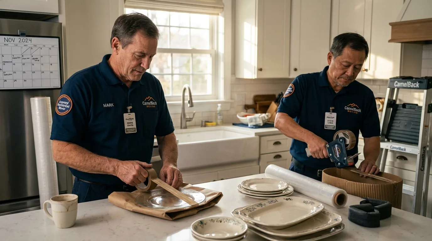 Professional crew packing kitchen dishware in Sanger, CA